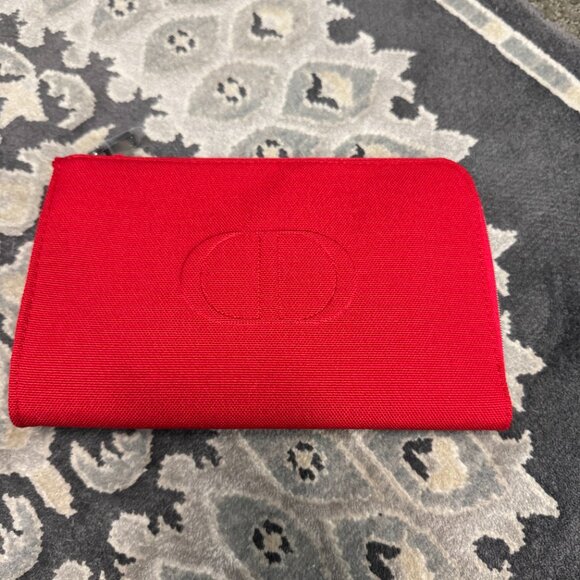 Christian Dior CD LOGO POUCH Makeup Cosmetic Bag Clutch Red NEW - Picture 2 of 9